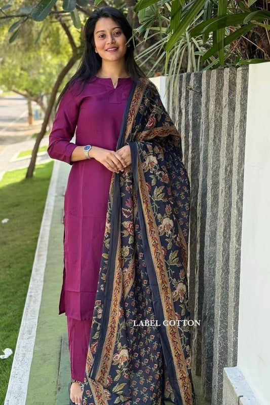 Our elegant designer printed work  dupatta  with kurta & plazzo  co-ord set pure cotton - Vastra Gehna