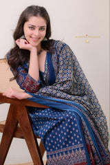 Our elegant designer printed work kurta & plazzo with dupatta co-ord set pure cotton - Vastra Gehna