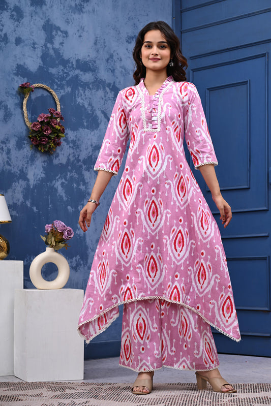 Our elegant designer printed work  kurta with plazzo co-ord set pure cotton
