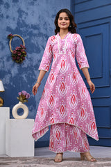 Our elegant designer printed work  kurta with plazzo co-ord set pure cotton