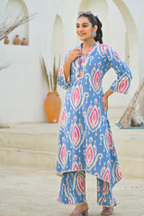 Our elegant designer printed work  kurta with plazzo co-ord set pure cotton