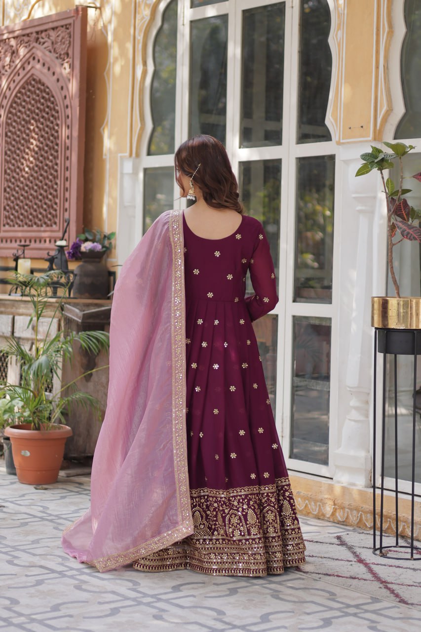Elegant Embroidered Gown with Dupatta - Vastra Gehna