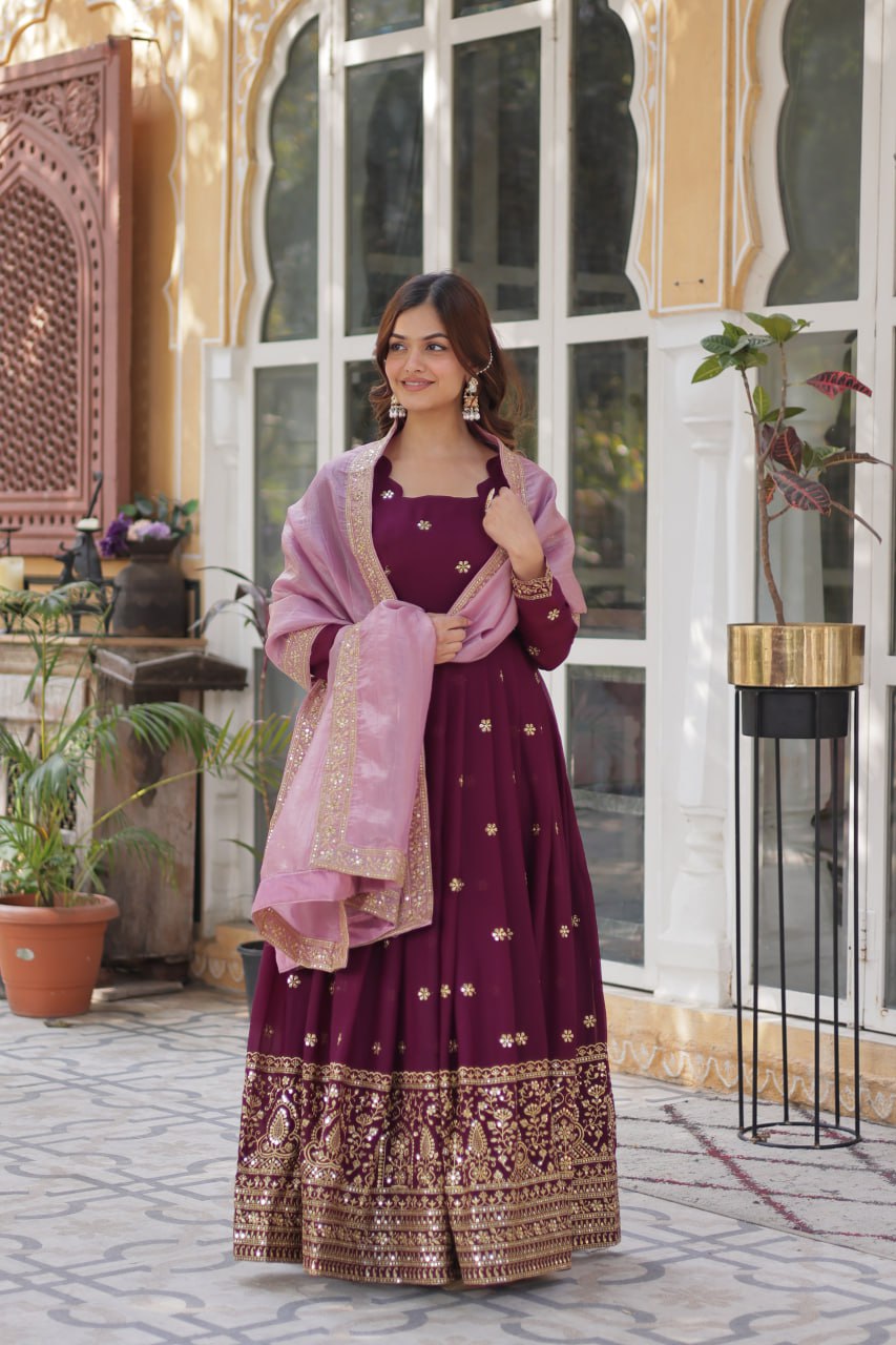 Elegant Embroidered Gown with Dupatta - Vastra Gehna