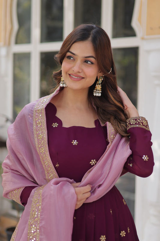 Elegant Embroidered Gown with Dupatta - Vastra Gehna