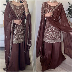 Presenting  New Designer Party Wear Look Top-Plazzo and Dupatta With Heavy Embroidery Work