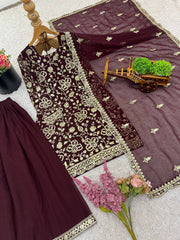 Presenting  New Designer Party Wear Look Top-Plazzo and Dupatta With Heavy Embroidery Work