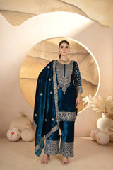 Pure Heavy Viscose Velvet With *Heavy Embroidery Coding Sequence Work* With Full Embroidery Sleeve