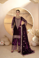 Pure Heavy Viscose Velvet With *Heavy Embroidery Coding Sequence Work* With Full Embroidery Sleeve