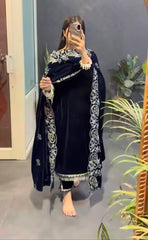 Launching New Party Wear Viscose Velvet Designer Look Top-Dupatta and Fully Stiched Bottom With Heavy Embroidery Siquance Work*