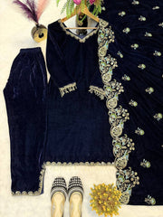 Launching New Party Wear Viscose Velvet Designer Look Top-Dupatta and Fully Stiched Bottom With Heavy Embroidery Siquance Work*