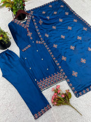*Presenting  New Real Modeling Designer Party Wear Look Top-Bottom and Dupatta With Heavy Embroidery Work*