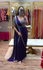 DESIGNER PARTY WEAR LAHENGA SAREE WITH STICH BLOUSE WITH EMBROIDERY WORK