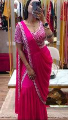 DESIGNER PARTY WEAR LAHENGA SAREE WITH STICH BLOUSE WITH EMBROIDERY WORK