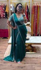 DESIGNER PARTY WEAR LAHENGA SAREE WITH STICH BLOUSE WITH EMBROIDERY WORK