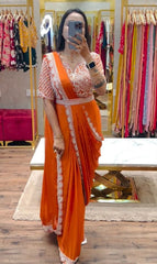 uper Trending Embroidery cording work ready to wear saree with Embroidery Blouse