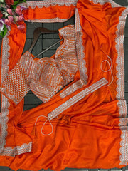 uper Trending Embroidery cording work ready to wear saree with Embroidery Blouse