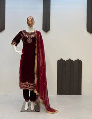 VELVET COLLECTION FOR THIS WINTER SEASON OUR EXCLUSIVE 3 PIECE PANT PAIR WITH SEQUENCE EMBROIDERY WORK