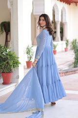 Faux Georgette gown with With Sequins Zari Embroidered Cut Work Dupatta,