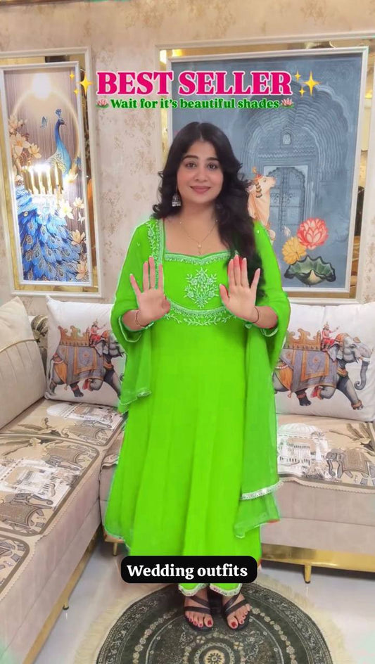 EXCLUSIVE 3 PIECE GOWN-PANT PAIR WITH SEQUENCE EMBROIDERY WORK