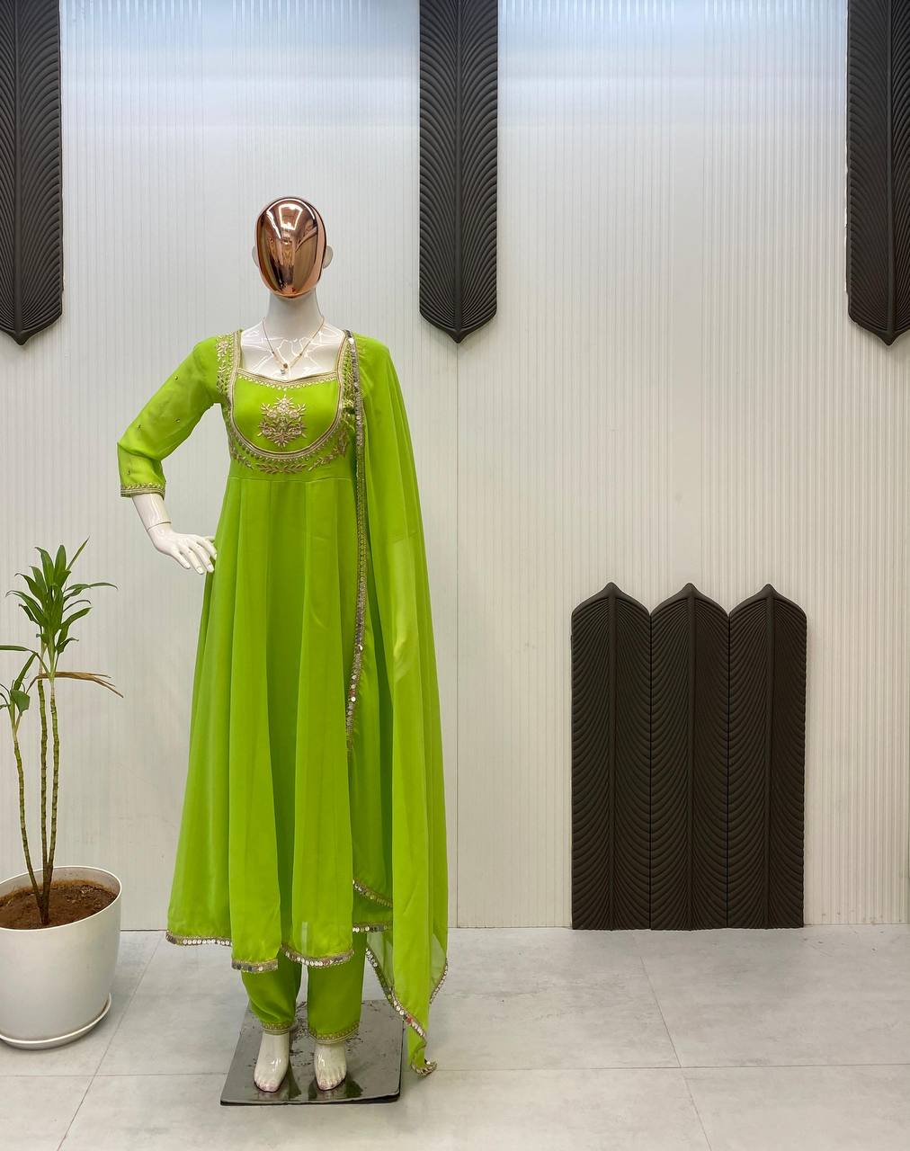 EXCLUSIVE 3 PIECE GOWN-PANT PAIR WITH SEQUENCE EMBROIDERY WORK