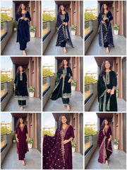 VELVET COLLECTION FOR THIS WINTER SEASON OUR EXCLUSIVE 3 PIECE PANT PAIR WITH SEQUENCE EMBROIDERY WORK