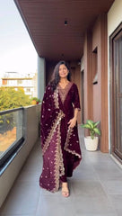 VELVET COLLECTION FOR THIS WINTER SEASON OUR EXCLUSIVE 3 PIECE PANT PAIR WITH SEQUENCE EMBROIDERY WORK