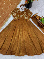 Crunchy Silk With Lace Border With Fully Flair Gown