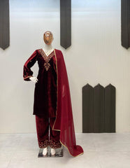 VELVET COLLECTION FOR THIS WINTER SEASON OUR EXCLUSIVE 3 PIECE PANT PAIR WITH SEQUENCE EMBROIDERY WORK