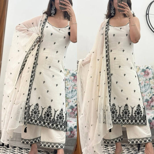 Maska Cotton Silk Fancy Border With Multi Needle Work, Sequence Work, Embroidery Work. suit