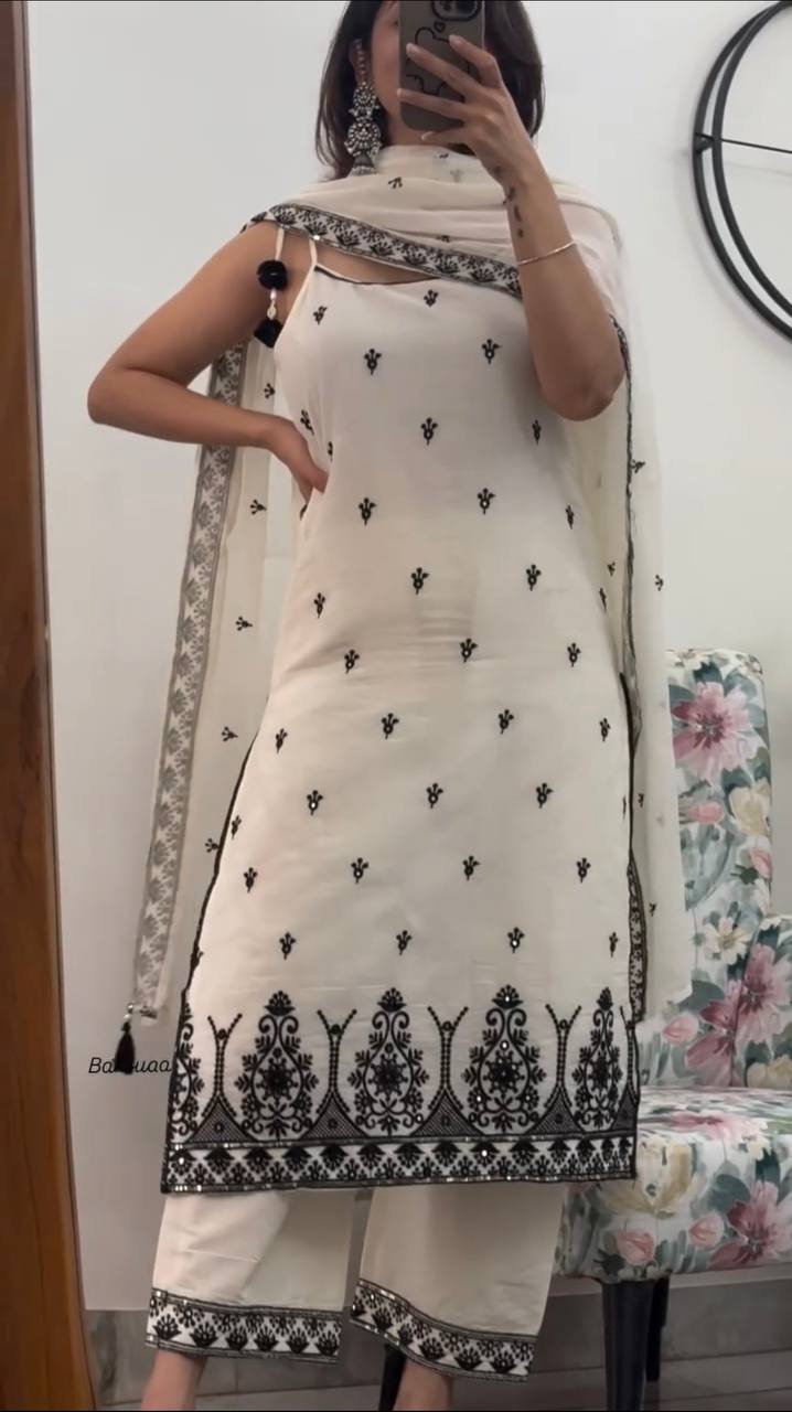 Maska Cotton Silk Fancy Border With Multi Needle Work, Sequence Work, Embroidery Work. suit