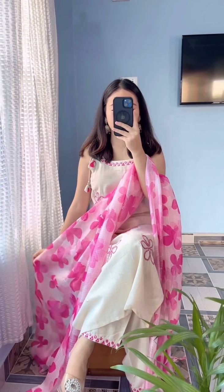 *Roman Silk* With Thread Work With Real Mirror Work