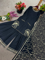 Pure Fox Georgette With Embroidery Sequence Work With Less Border