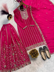 Pure Heavy Chinnon Silk With *Heavy Embroidery Coding Sequence Work* With Full Embroidery Sleeve