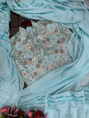 Super Trending Embroidery saree with full koti