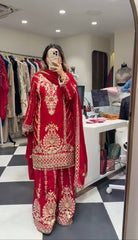 Pure Heavy Chinnon Silk With *Heavy Embroidery Coding Sequence Work* With Full Embroidery Sleeve