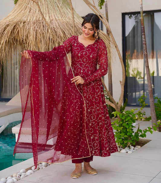 Heavy Faux Georgette With Embroidery Sequence Work With Fully Flair