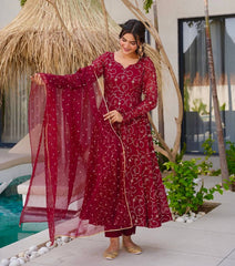 Heavy Faux Georgette With Embroidery Sequence Work With Fully Flair