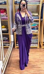 Super Trending Embroidery Sequence work saree with full koti