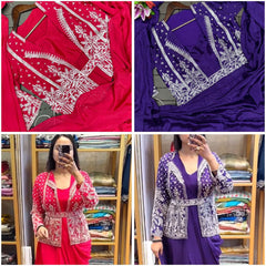 Super Trending Embroidery Sequence work saree with full koti