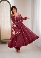 "Elegant Embroidered Sequence Designer Anarkali Three Piece Set"