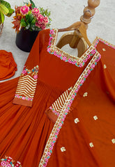 Elegant Embroidered Sequence Designer Anarkali Three Piece Set"