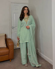 New Designer Party Wear Look Top-Plazzo and Dupatta With Heavy Embroidery Work
