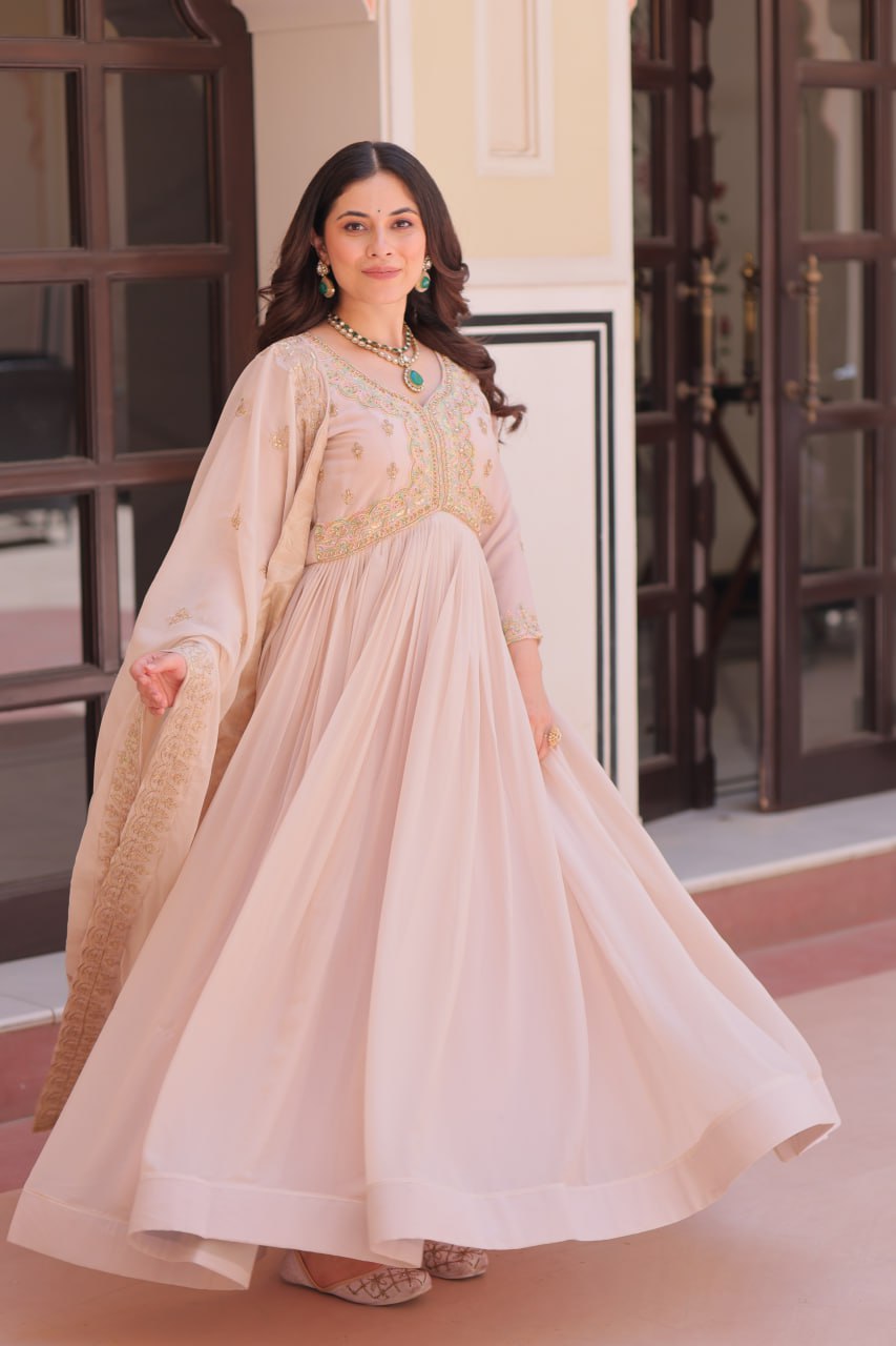 Star Georgette With Beads &amp; Sequins Multi Embroidered work Gown