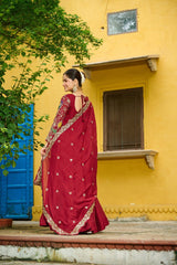 Vichitra Fabrics With Multi Thread & Zari Embroidered work Gown