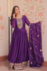 Star Georgette with Zari &amp; Sequins Embroidered work Gown