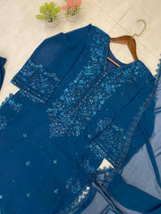 EXCLUSIVE 3 PIECE PLAZZO PAIR WITH   DUPATTA IN SEQUENCE EMBROIDERY WORK