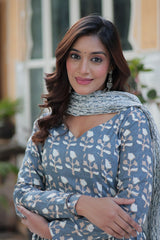 Elegant V-Neck Cotton Suit Set with Dupatta – Everyday Grace - Vastra Gehna