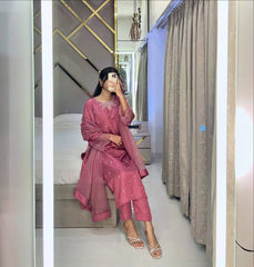 DESIGNER WEAR EXCLUSIVE 3 PIECE SUIT IN BEADS WORK ON KURTI,PLAIN PANT WITH ORGANZA DUPATTA