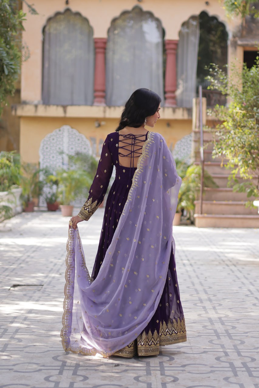 Graceful Faux Blooming Gown Set with Elegant Dupatta - Vastra Gehna