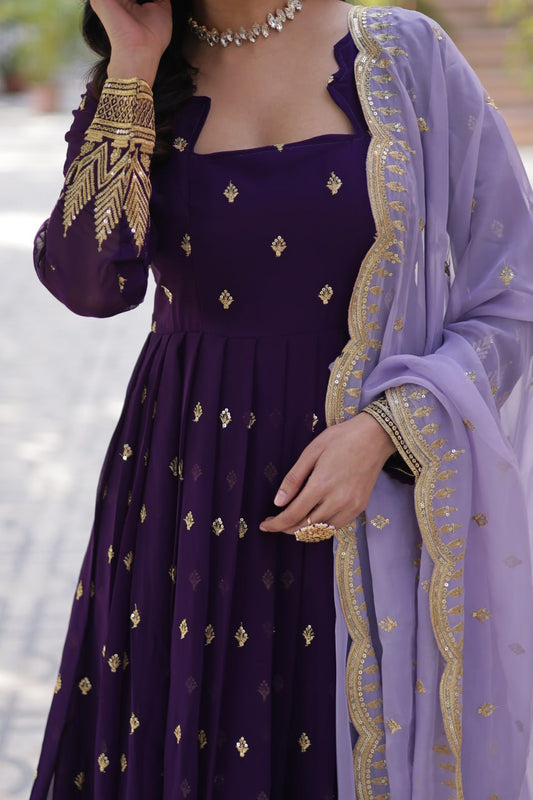 Graceful Faux Blooming Gown Set with Elegant Dupatta - Vastra Gehna